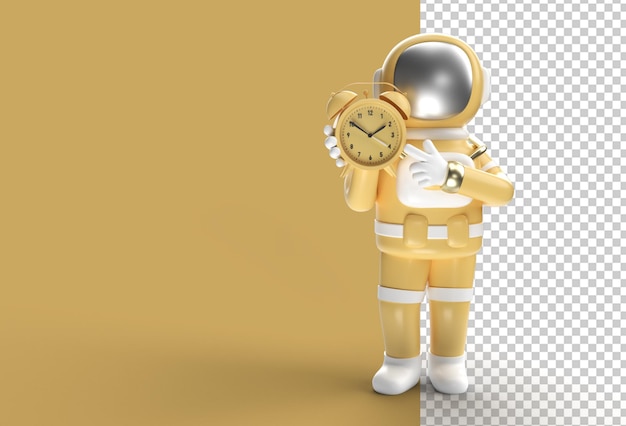 3D Render Astronauta do astronauta com despertador