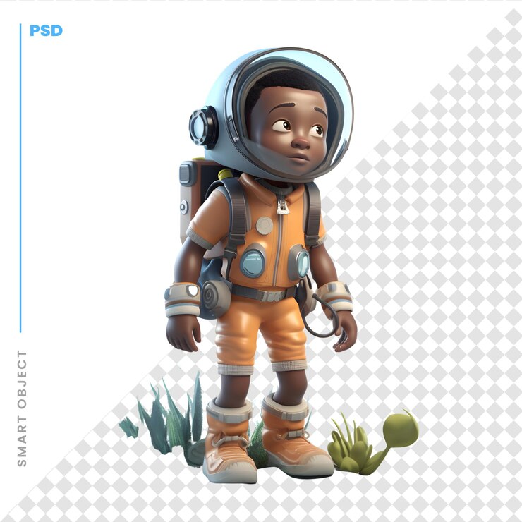 PSD 3d render de un astronauta sobre fondo blanco con trazado de recorte