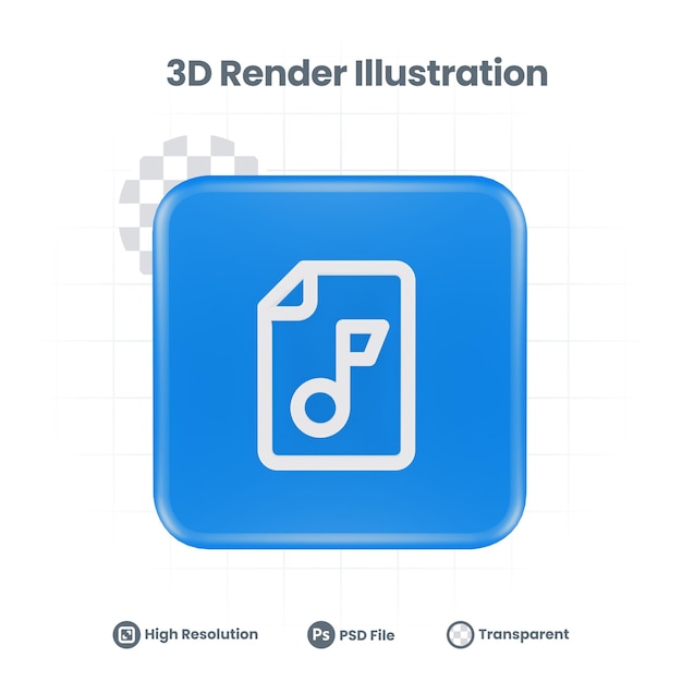 PSD 3d-render-audiodatei-musiksymbol für web mobile app social media promotion