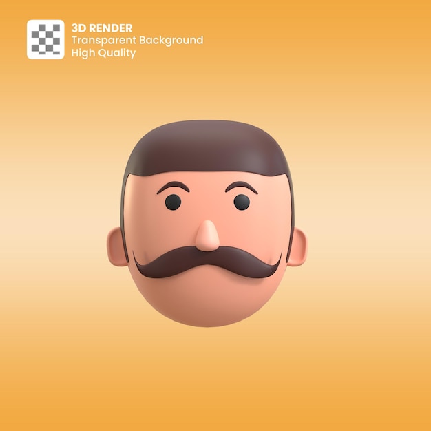 PSD 3d render avatar de desenho de rosto de bigode isolado psd premium