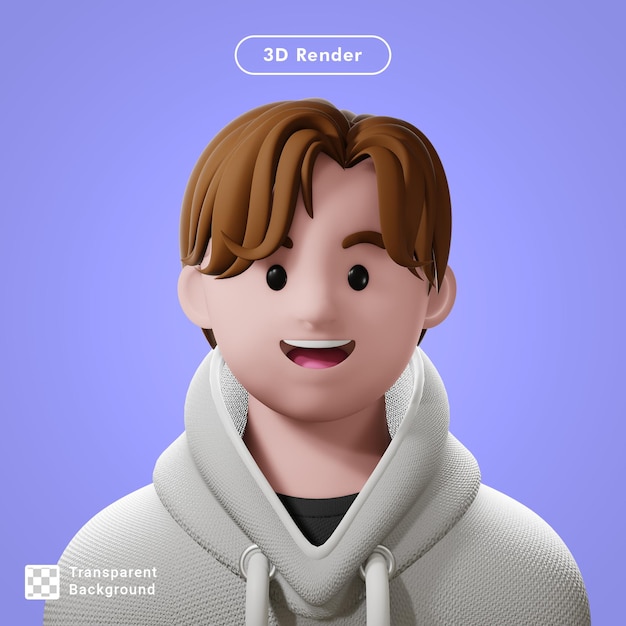 PSD 3d render avatar de dibujos animados aislado