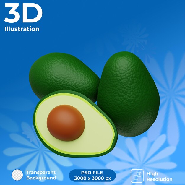 3D-Render-Avocado-Perspektivansicht