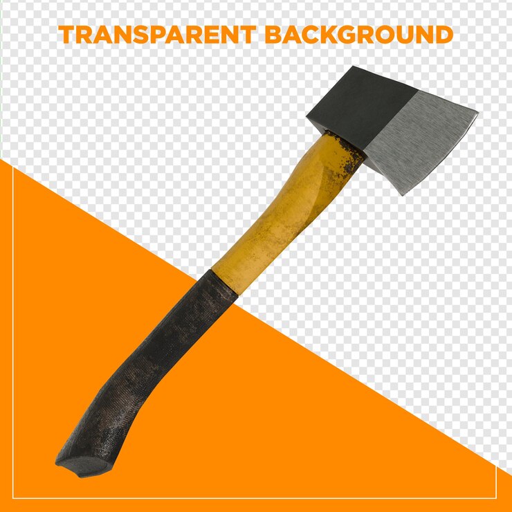 PSD 3d render axe tool wood and metal with transparent background