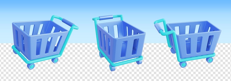 PSD 3d render azul plantilla de iconos de carro de carrito de compras para ui ux web aplicaciones móviles diseños de redes sociales