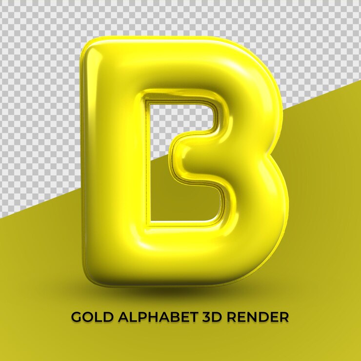 PSD 3d render b alfabeto plástico amarillo
