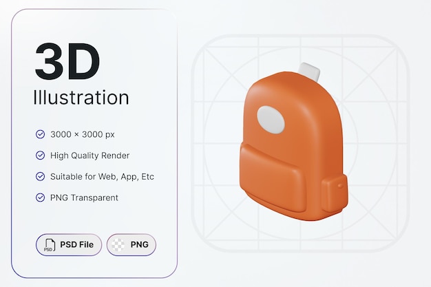 3D Render Bag Right Angel Education Stuff Concepto Icono moderno Ilustraciones Diseño