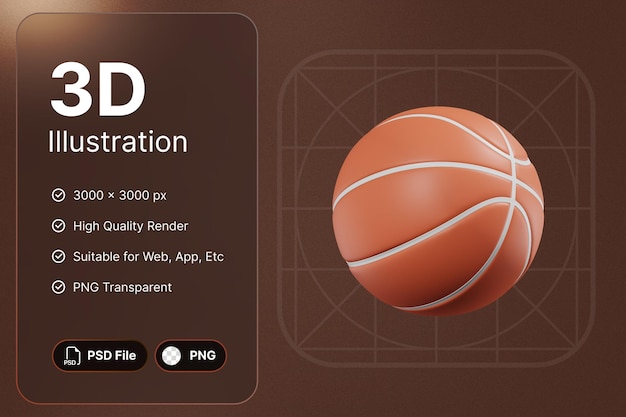 PSD 3d render baloncesto ángulo izquierdo básico concepto deportivo icono moderno diseño de ilustraciones