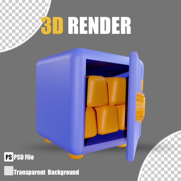 3D render banca y finanzas banco e icono de oro con fondo transparente