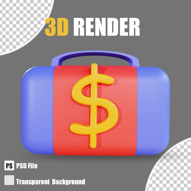 3d-render-bank- und finanztasche-dollar-symbol mit transparentem hintergrund
