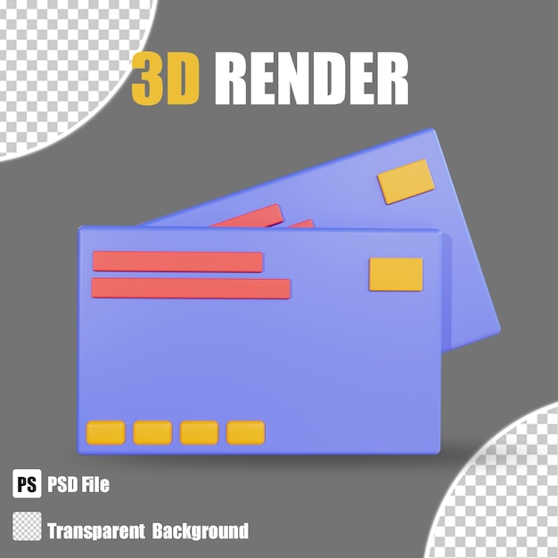 3D render banking and finance card payment icon with trasparent background