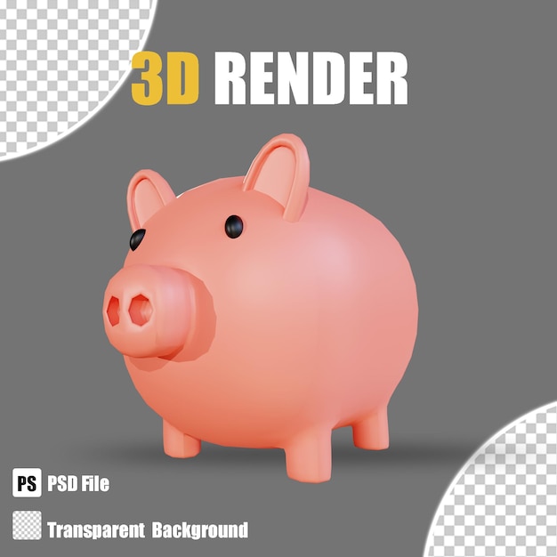 3D render banking and finance icon piggy bank with trasparent background