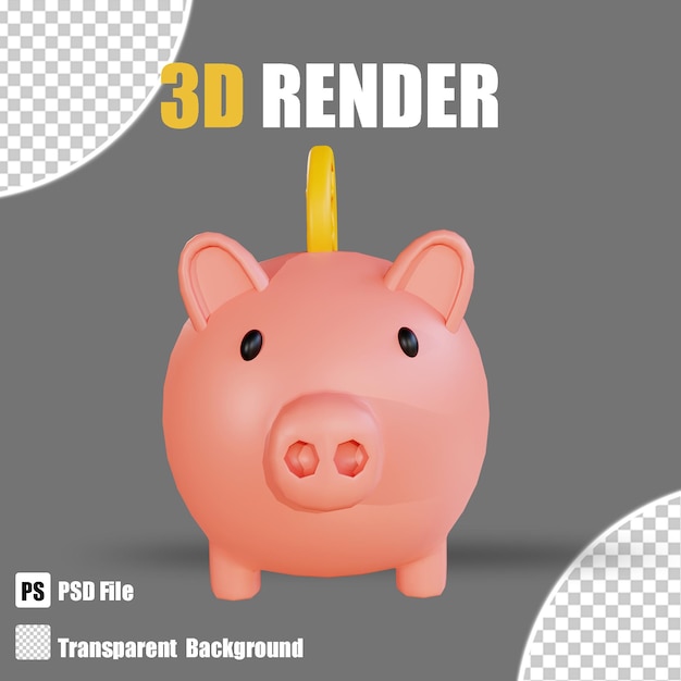 3D render banking and finance icon safe-deposit box coin with trasparent background