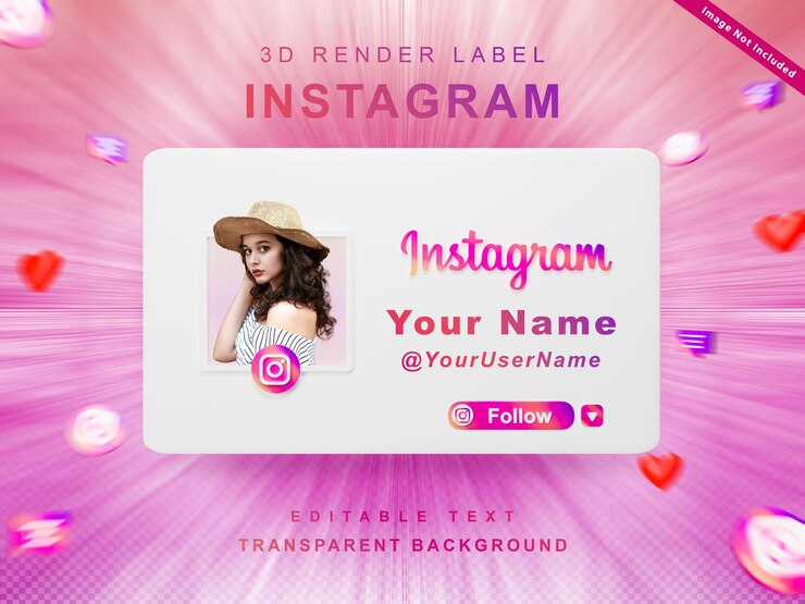 3d render banner icono perfil en instagram sígueme etiqueta aislada