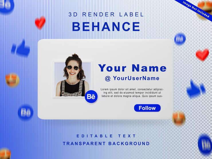 3d render banner icono perfil sígueme en behance aislado