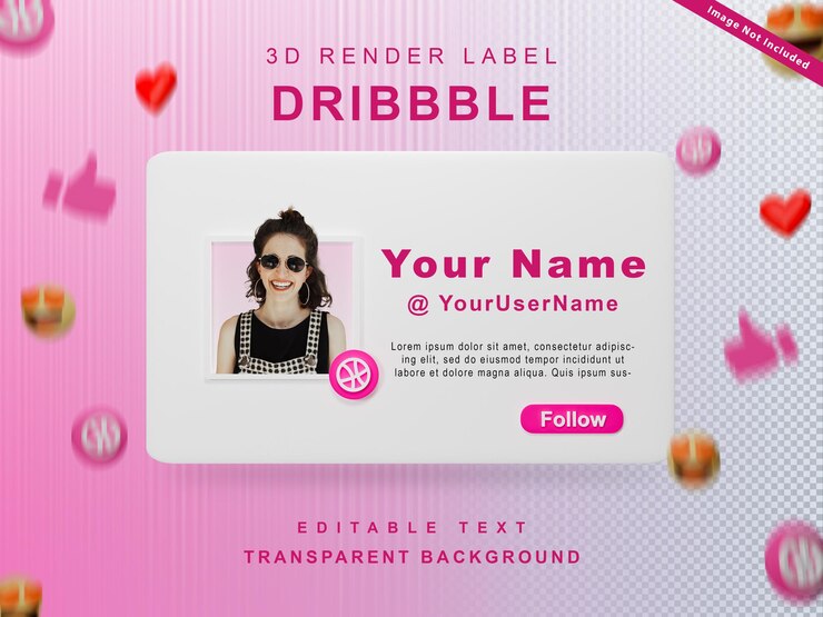 3d render banner icono perfil sígueme en dribbble aislado
