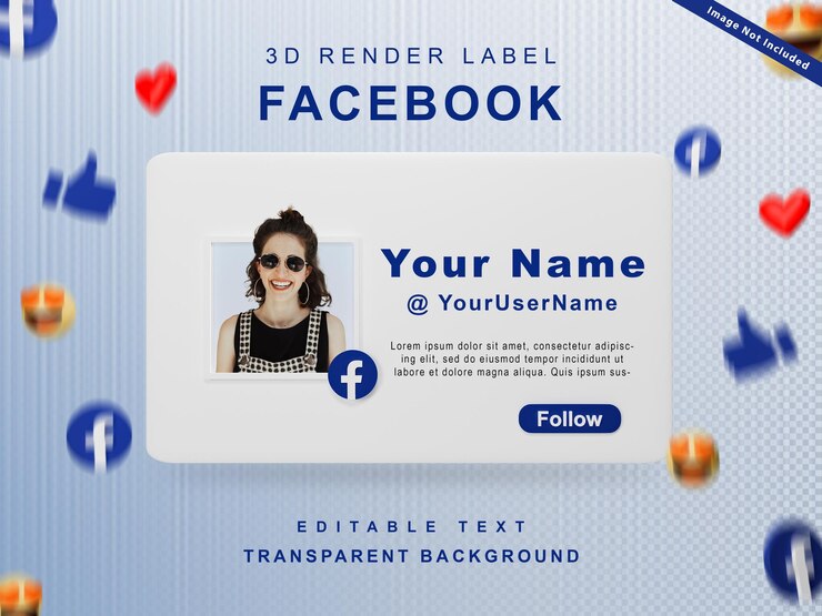 3d render banner icono perfil sígueme en facebook aislado