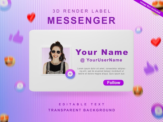 3d render banner icono perfil sígueme en messenger aislado