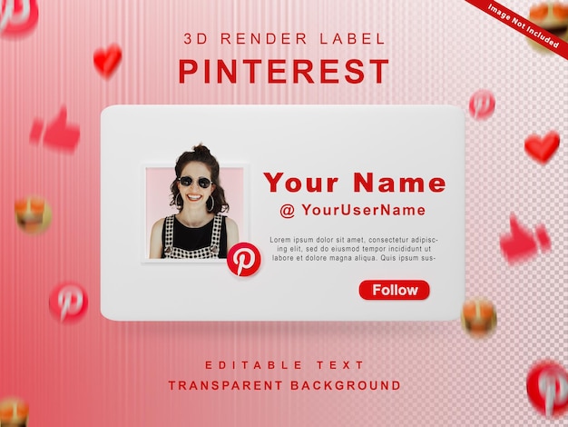 3d render banner icono perfil sígueme en pinterest aislado