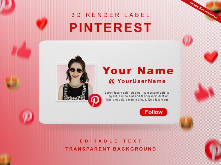 3d render banner icono perfil sígueme en pinterest aislado