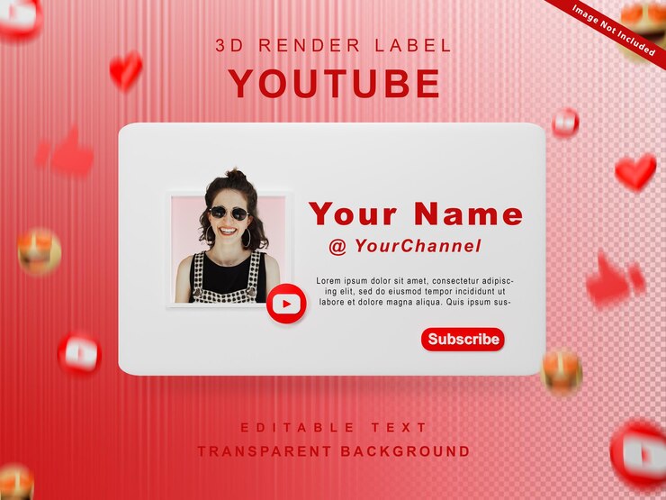 3d render banner icono perfil suscríbete en youtube aislado