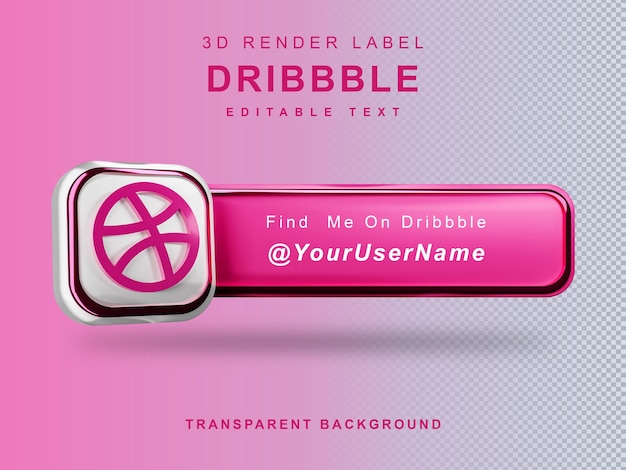 3D-Render-Banner-Symbol Folge mir Dribbble-Label isoliert