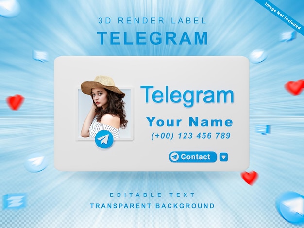 3D-Render-Banner-Symbolprofil auf Telegramm verbinde mich mit dem isolierten Etikett