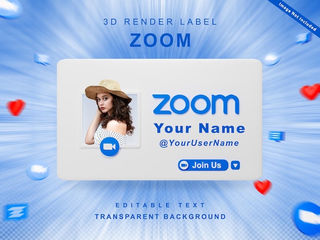 3D-Render-Banner-Symbolprofil auf Zoom Join me Label isoliert