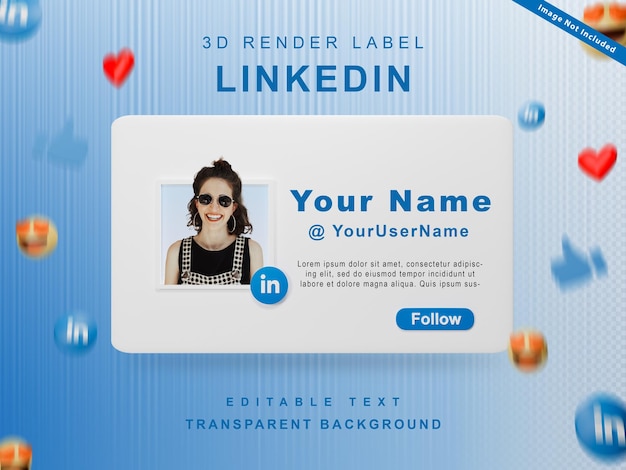 3D-Render-Banner-Symbolprofil Folgen Sie mir auf LinkedIn isoliert