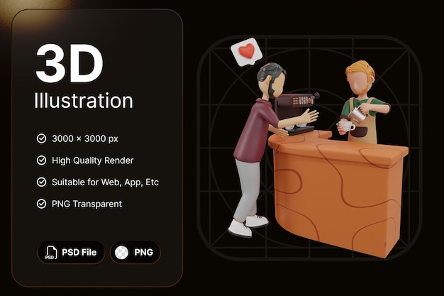 3D Render Baristas Con Clientes Como Concepto Icono Moderno Diseño De Ilustraciones