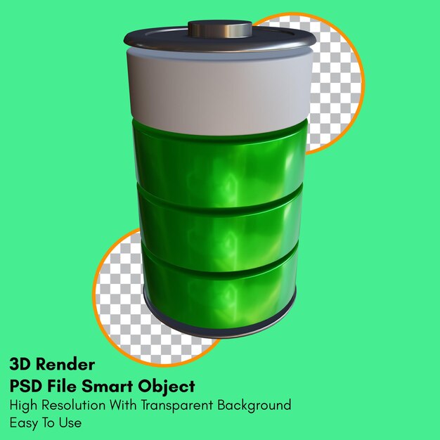 PSD 3d render batería 75 por ciento icono con fondo transparente