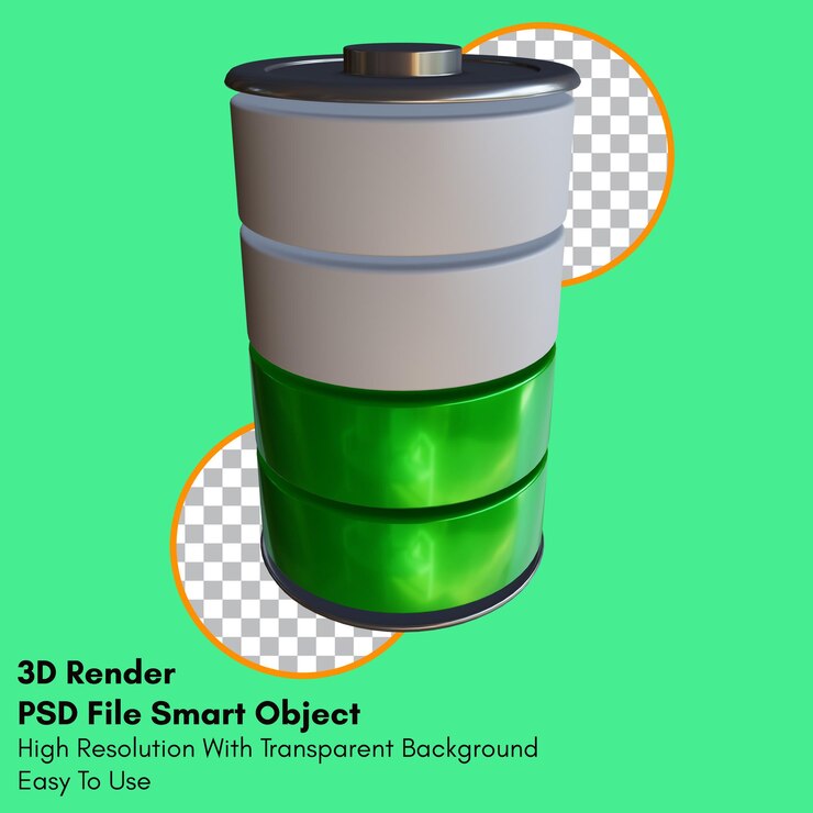PSD 3d render battery 50 percent icon with transparent background