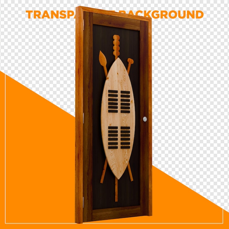 PSD 3d render beach wooden door with transparent background