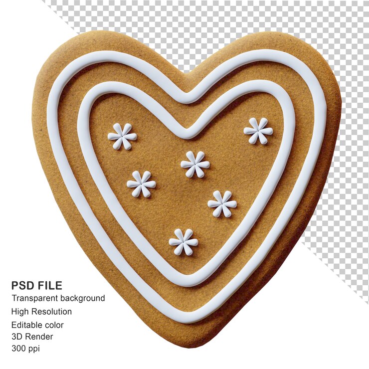 PSD 3d render biscoito de coração de pão de mel