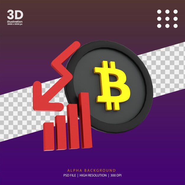 PSD 3d render bitcoin abajo ilustración