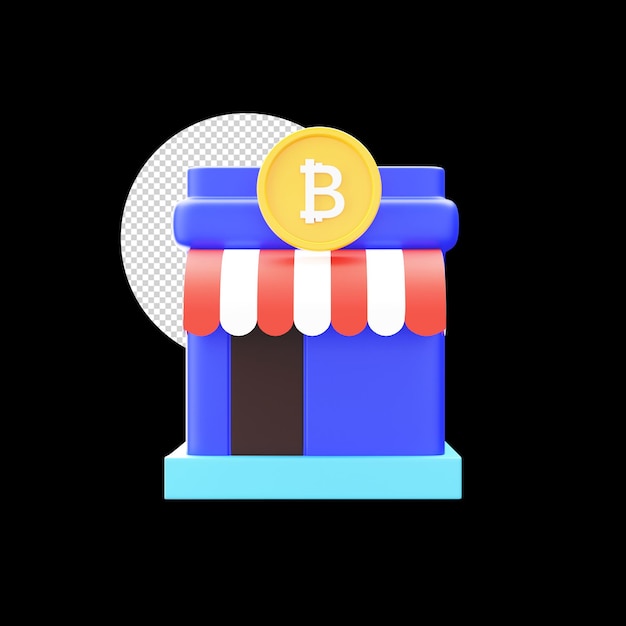 3d render bitcoin store contra fundo preto