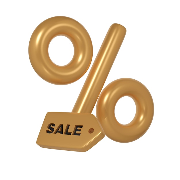 3d render Black Friday illustration with modern golden tag with Sale text and percent mock up design Discount special offers promotion shop advertisement
