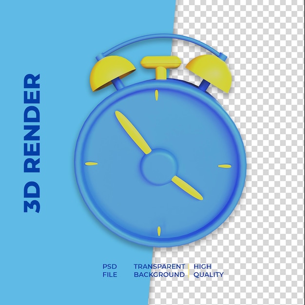 3d render blau Wecker auf transparentem Hintergrund