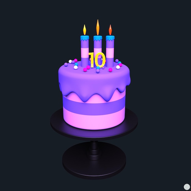 PSD 3d render bolo de aniversário cor pastel cópia espaço ilustração isolada