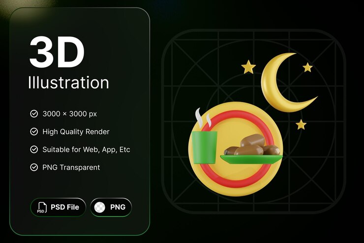 PSD 3d render break fasting ramadhan concepto icono moderno diseño de ilustraciones