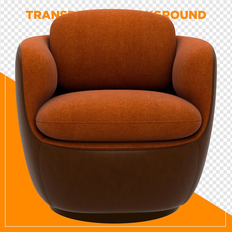 PSD 3d render brown laranja sofá poltrona decoração de cadeira de casa com fundo transparente