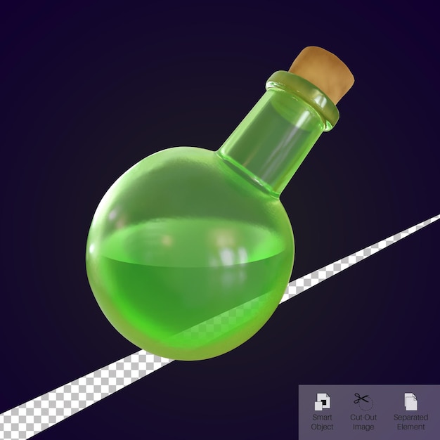 PSD 3d render bruja botella de poción verde