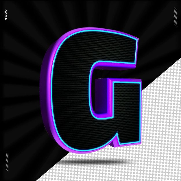 3D-Render-Buchstabe G-Schriftart Neon
