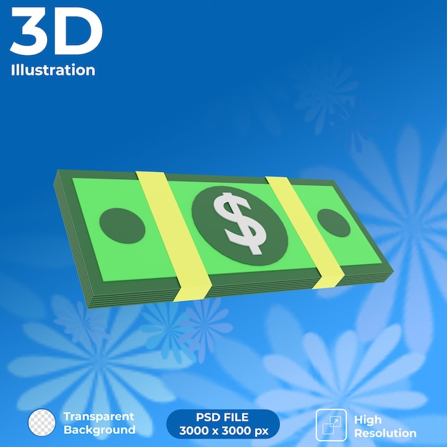 3d-render-bündel-geld-perspektivansicht