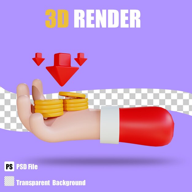 3d render business hand profit dwon mit transparentem hintergrund