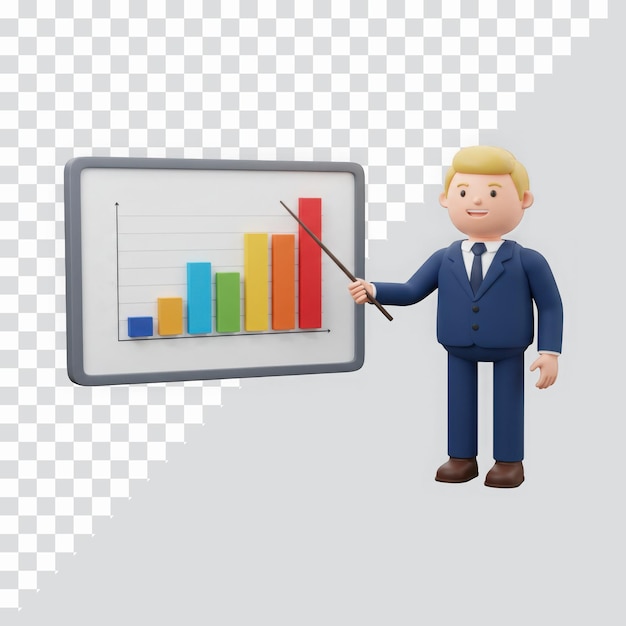 3D Render Businessman Presenting Positive Growth Chart