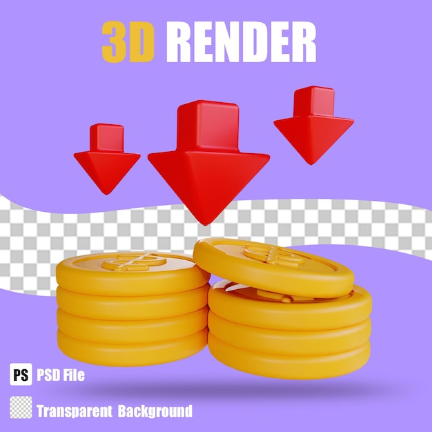3D render bussines beneficio dwon con fondo transparente