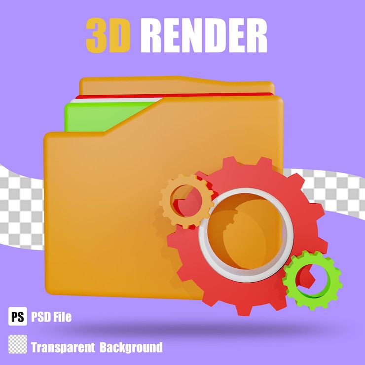 PSD 3d render bussines folder gear 2 con fondo transparente