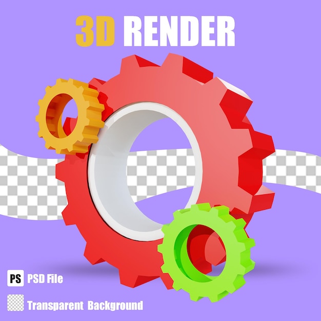 PSD 3d render bussines gear 2 com fundo transparente