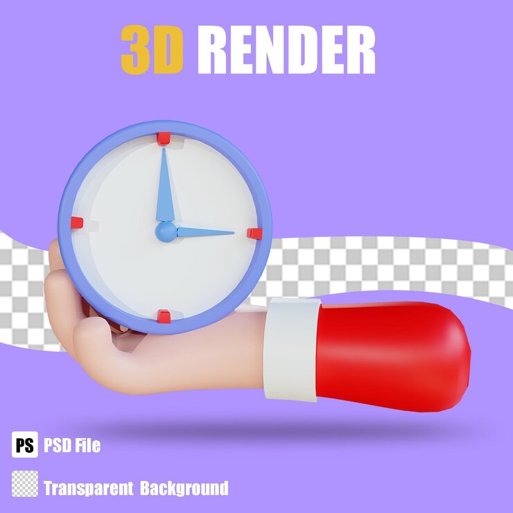 PSD 3d render bussines hand time con sfondo trasparente