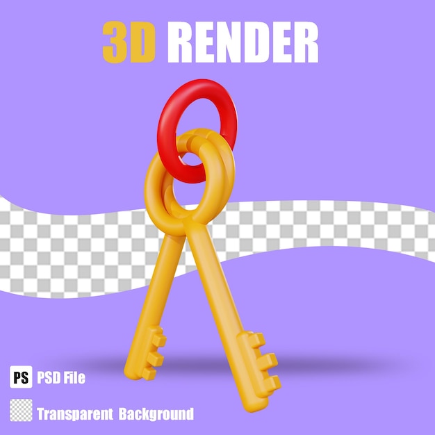 PSD 3d render bussines icono clave con fondo transparente